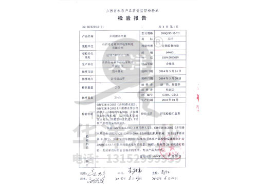 井用潛水電泵檢驗報告